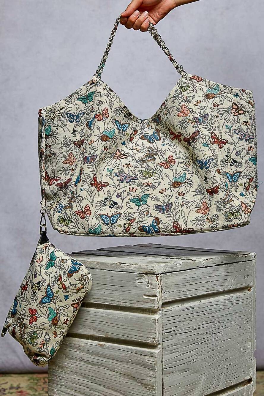 NEW POL women's butterfly meadow tote bag in multi